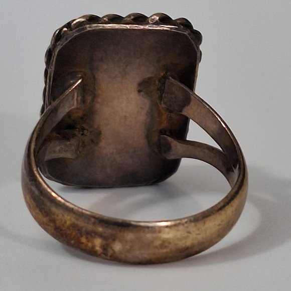 Size 6.5 Sterling Silver Manassa Turquoise Ring, Vintage Navajo Antique Jewelry - Picture 4 of 12